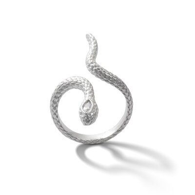 Marquise Cubic Zirconia Diamond-Cut Snake Wrap Ring in Solid Sterling Silver - Size 7