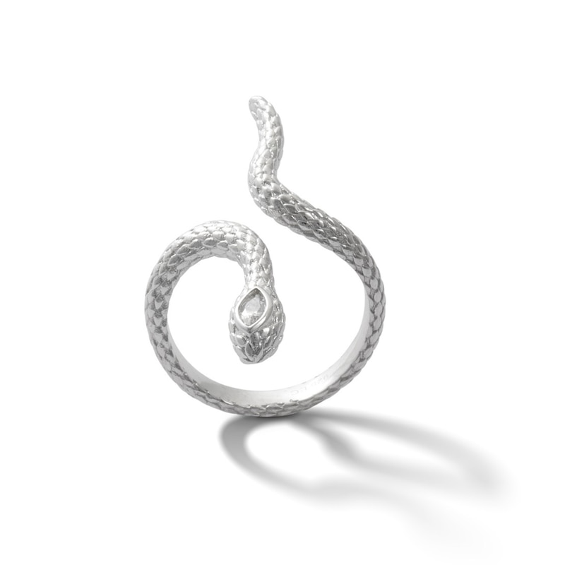 Marquise Cubic Zirconia Diamond-Cut Snake Wrap Ring in Solid Sterling Silver - Size 7
