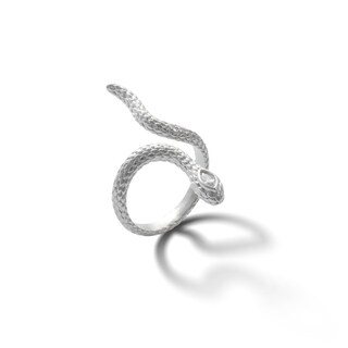 Marquise Cubic Zirconia Diamond-Cut Snake Wrap Ring in Solid Sterling Silver - Size 7