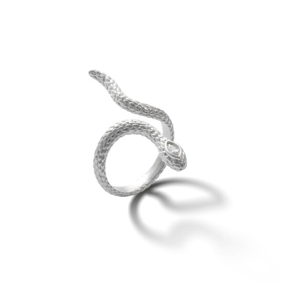 Marquise Cubic Zirconia Diamond-Cut Snake Wrap Ring in Solid Sterling Silver - Size 7