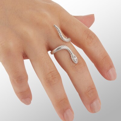 Marquise Cubic Zirconia Diamond-Cut Snake Wrap Ring in Solid Sterling Silver - Size 7