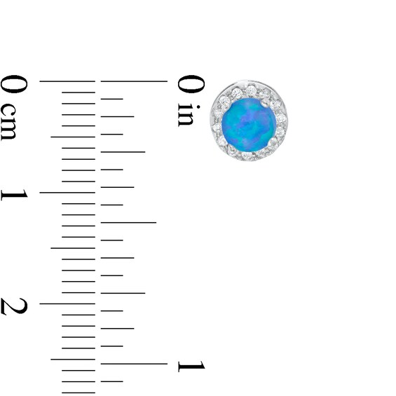 5mm Lab-Created Blue Opal and Cubic Zirconia Frame Stud Earrings in Sterling Silver
