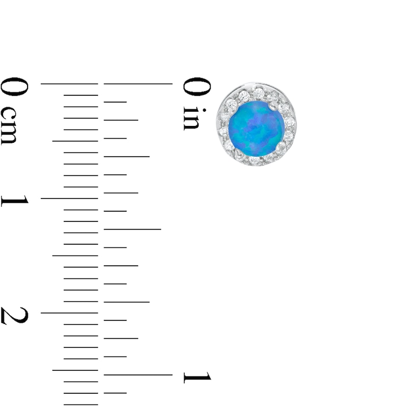 5mm Lab-Created Blue Opal and Cubic Zirconia Frame Stud Earrings in Sterling Silver