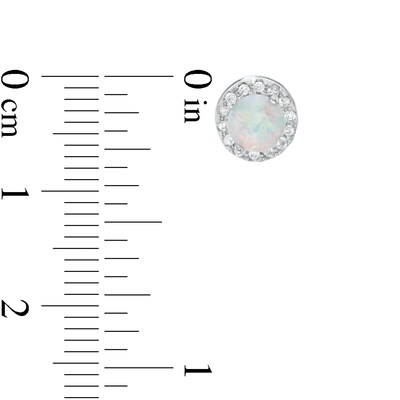 5mm Simulated Opal and Cubic Zirconia Frame Stud Earrings in Solid Sterling Silver