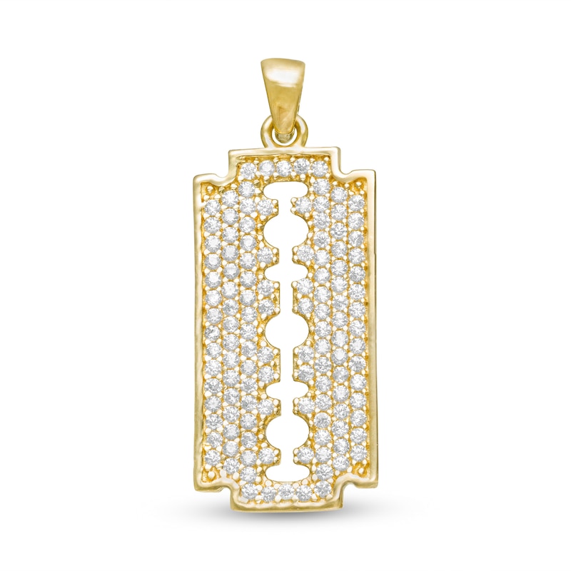 Cubic Zirconia Razor Blade Necklace Charm in 10K Gold