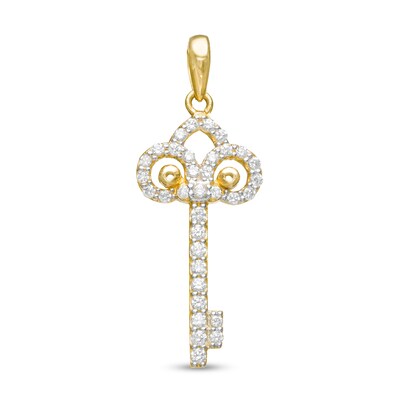 Cubic Zirconia Scroll-Top Key Necklace Charm in 10K Gold