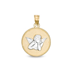 Cherub Textured Medal Charm in 10K Solid Two-Tone Gold