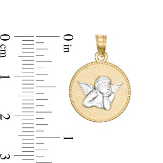 Cherub Textured Medal Charm in 10K Solid Two-Tone Gold