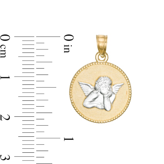 Cherub Textured Medal Charm in 10K Solid Two-Tone Gold