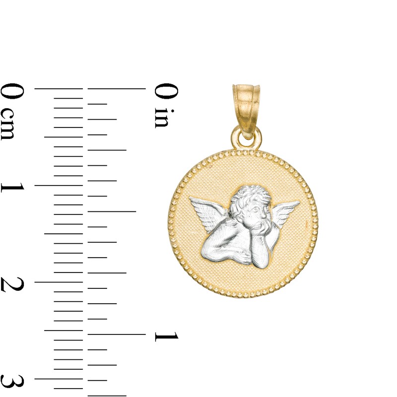 Main Image 2 of Cherub Textured Medal Charm in 10K Solid Two-Tone Gold
