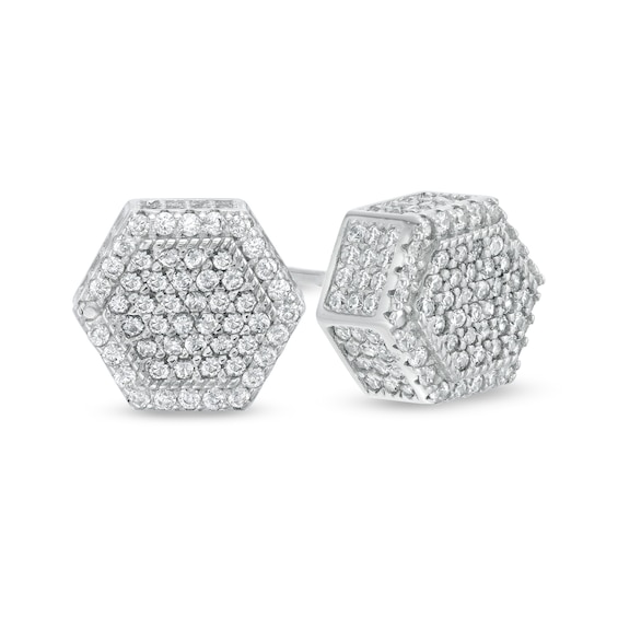 Cubic Zirconia Hexagon Stud Earrings in Sterling Silver