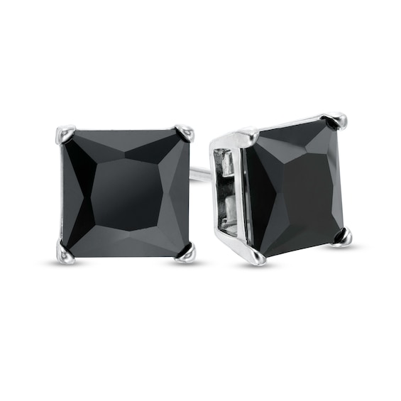 8mm Princess-Cut Black Cubic Zirconia Solitaire Stud Earrings in Sterling Silver