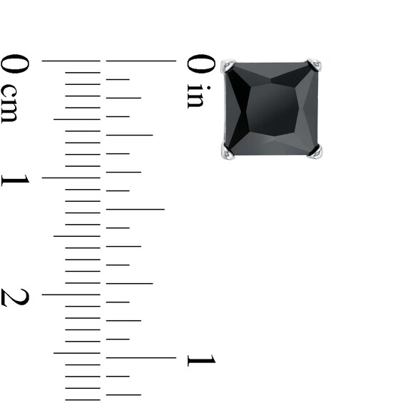 8mm Princess-Cut Black Cubic Zirconia Solitaire Stud Earrings in Sterling Silver