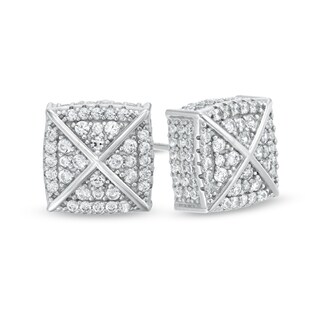 Cubic Zirconia Split Cushion Stud Earrings in Sterling Silver