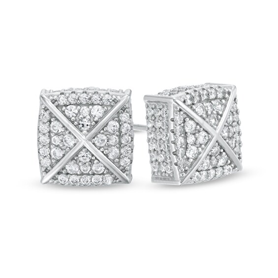 Cubic Zirconia Split Cushion Stud Earrings in Sterling Silver