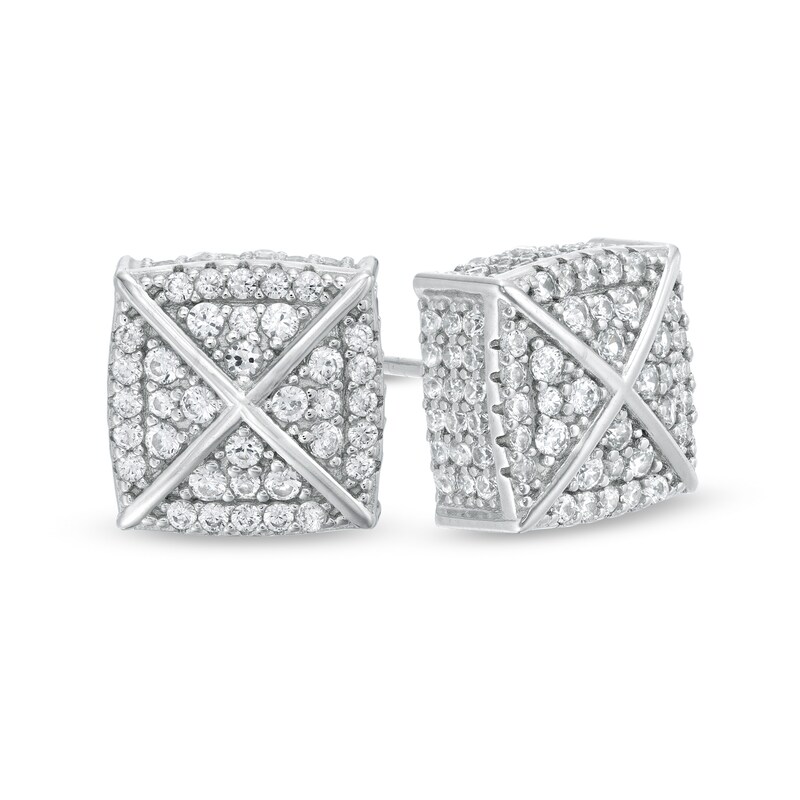 Cubic Zirconia Split Cushion Stud Earrings in Sterling Silver