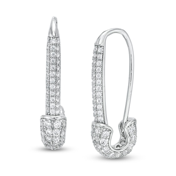 Cubic Zirconia Safety Pin Threader Drop Earrings in Sterling Silver