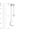 Thumbnail Image 1 of Cubic Zirconia Star and Moon Double Dangle Drop Earrings in Solid Sterling Silver