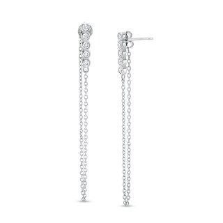 Cubic Zirconia Five Stone Chain Drop Earrings in Sterling Silver
