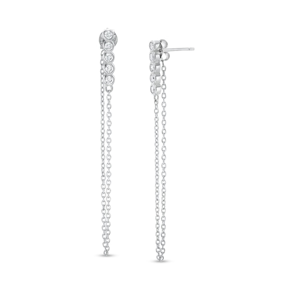 Cubic Zirconia Five Stone Chain Drop Earrings in Sterling Silver