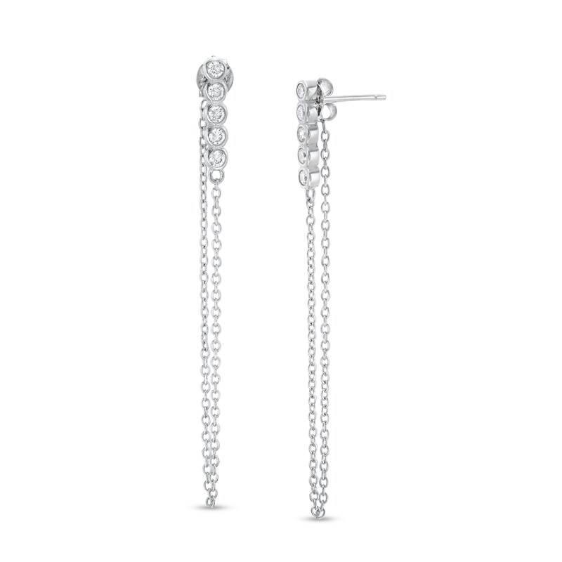 Cubic Zirconia Five Stone Chain Drop Earrings in Sterling Silver