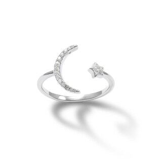 Sterling Silver CZ Moon and Star Open Shank Ring - Size 7