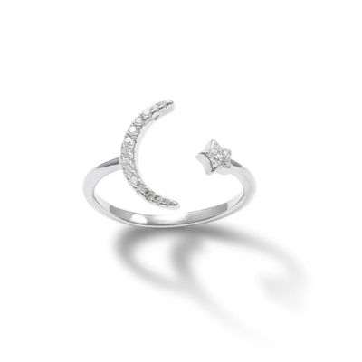 Sterling Silver CZ Moon and Star Open Shank Ring - Size 7