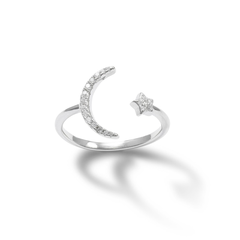 Cubic Zirconia Moon and Star Open Shank Ring in Solid Sterling Silver -  Size 7 | Banter