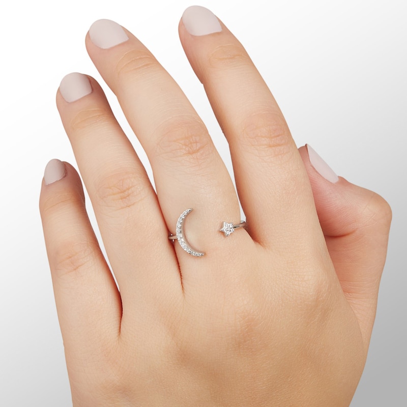 Main Image 4 of Sterling Silver CZ Moon and Star Open Shank Ring - Size 7