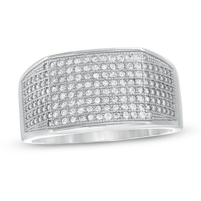 Cubic Zirconia Multi-Row Squared Ring in Sterling Silver - Size 10