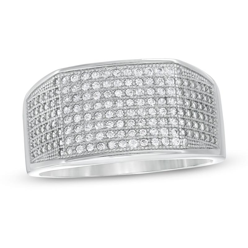 Cubic Zirconia Multi-Row Squared Ring in Sterling Silver - Size 10