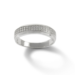Cubic Zirconia Double Row Stepped Edge Band in Solid Sterling Silver