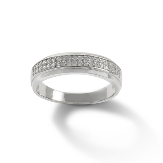 Cubic Zirconia Double Row Stepped Edge Band in Solid Sterling Silver