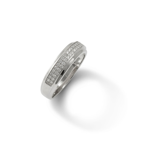 Cubic Zirconia Double Row Stepped Edge Band in Solid Sterling Silver
