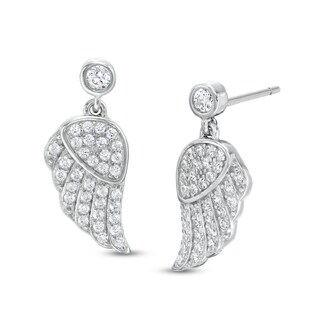 Cubic Zirconia Wing Dangle Drop Earrings in Sterling Silver