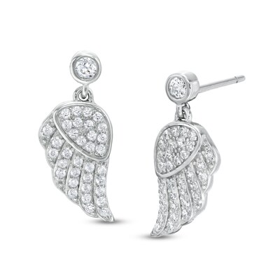 Cubic Zirconia Wing Dangle Drop Earrings in Sterling Silver