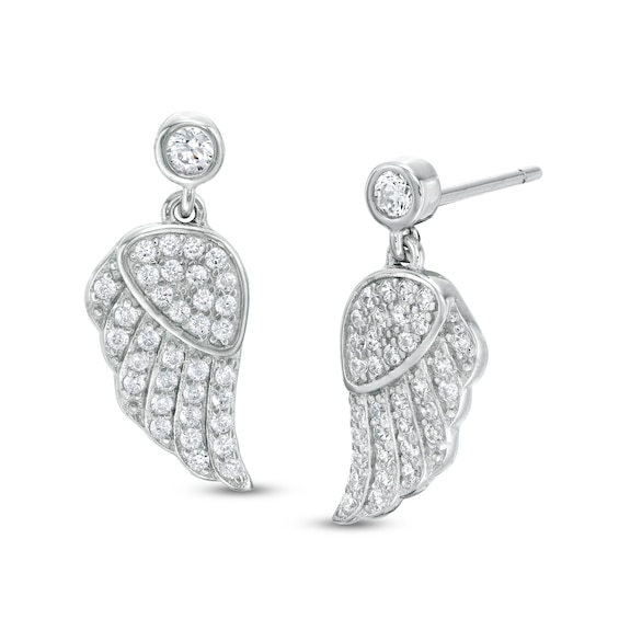 Cubic Zirconia Wing Dangle Drop Earrings in Sterling Silver