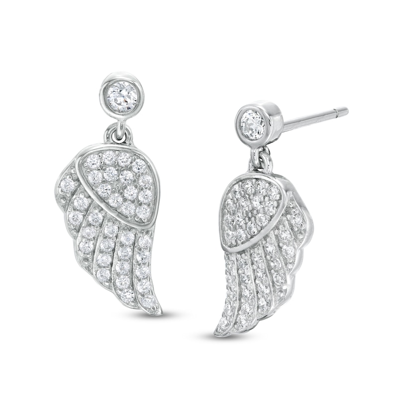 Cubic Zirconia Wing Dangle Drop Earrings in Sterling Silver