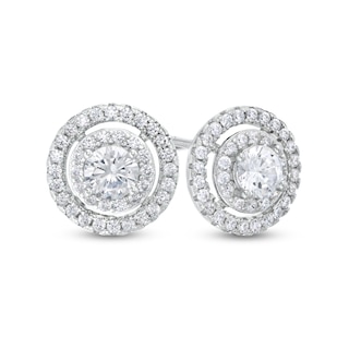 Solid Sterling Silver 4mm CZ Double Frame Studs