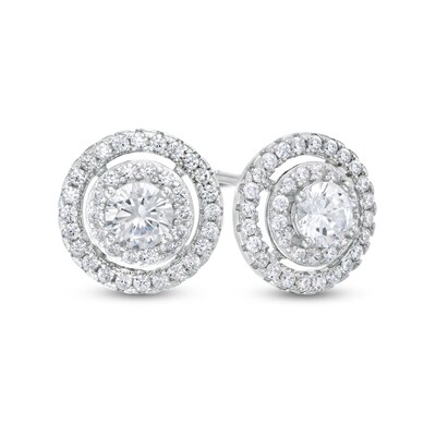 Solid Sterling Silver 4mm CZ Double Frame Studs