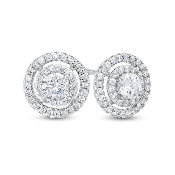 Cubic Zirconia Double Frame Stud Earrings in Solid Sterling Silver