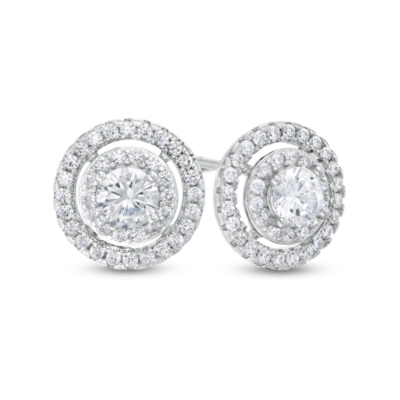 Solid Sterling Silver 4mm CZ Double Frame Studs