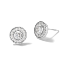 Cubic Zirconia Frame Stud Earrings in Solid Sterling Silver