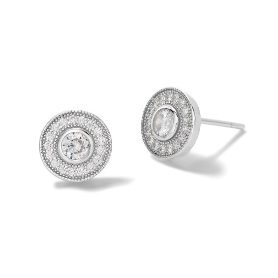 Cubic Zirconia Frame Stud Earrings in Solid Sterling Silver