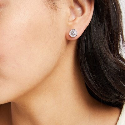 Cubic Zirconia Frame Stud Earrings in Solid Sterling Silver