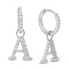 Cubic Zirconia Initial "A" Dangle Huggie Hoop Earrings in Sterling Silver