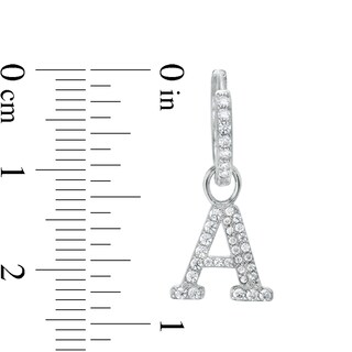 Cubic Zirconia Initial "A" Dangle Huggie Hoop Earrings in Sterling Silver
