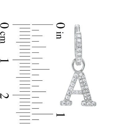 Cubic Zirconia Initial "A" Dangle Huggie Hoop Earrings in Sterling Silver