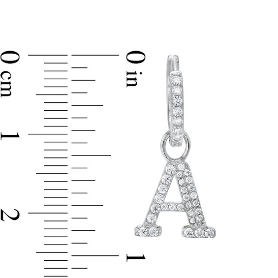 Cubic Zirconia Initial "A" Dangle Huggie Hoop Earrings in Sterling Silver