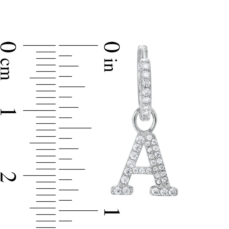 Cubic Zirconia Initial "A" Dangle Huggie Hoop Earrings in Sterling Silver